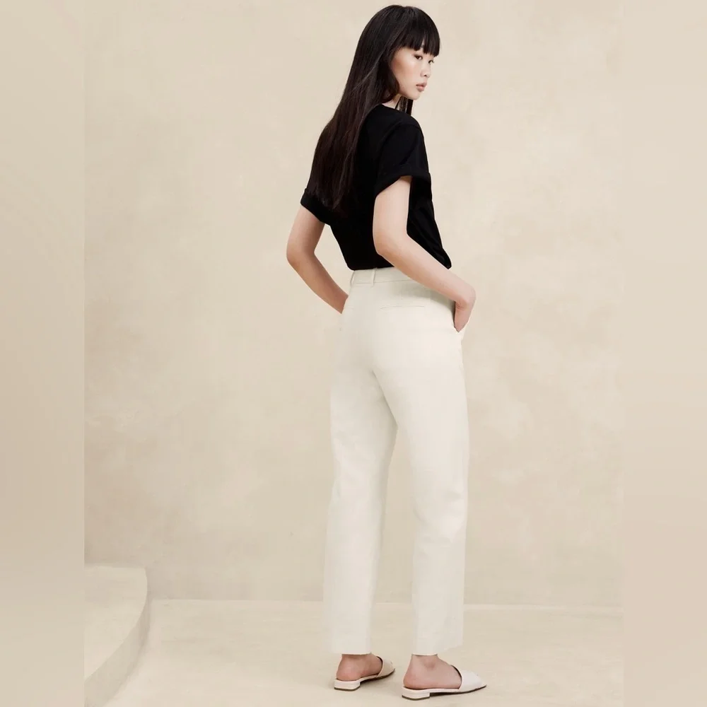 NWT! Banana Republic Seahaven Straight Italian Cotton Linen Pant - 6 Long 🖥️3️⃣
